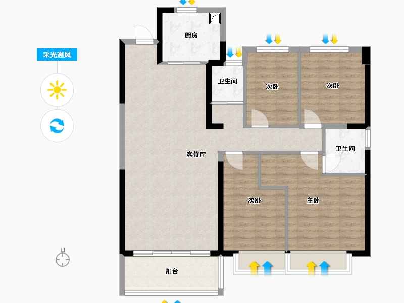 广西壮族自治区-玉林市-碧桂园御东府-120.00-户型库-采光通风