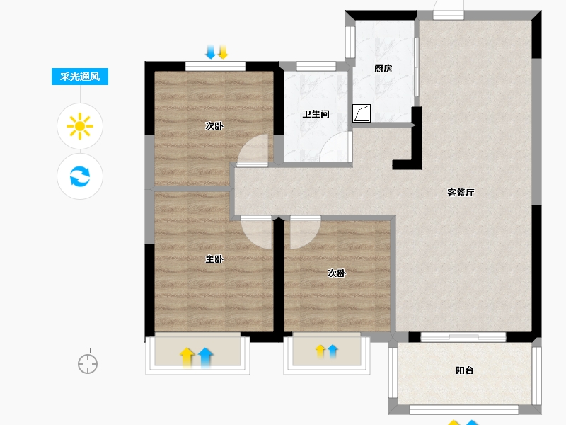 湖北省-十堰市-楚天都市熙园-76.00-户型库-采光通风