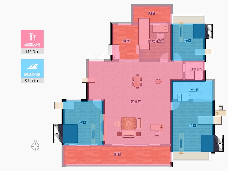 湖南省-长沙市-绿城招商桂语雲峯-154.24-户型库-动静分区