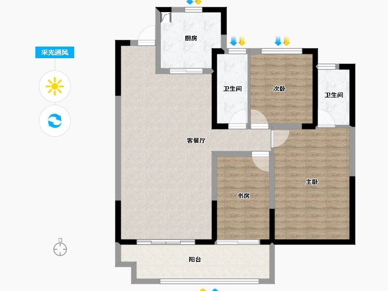 陕西省-西安市-电建阎良洺悦府-106.40-户型库-采光通风