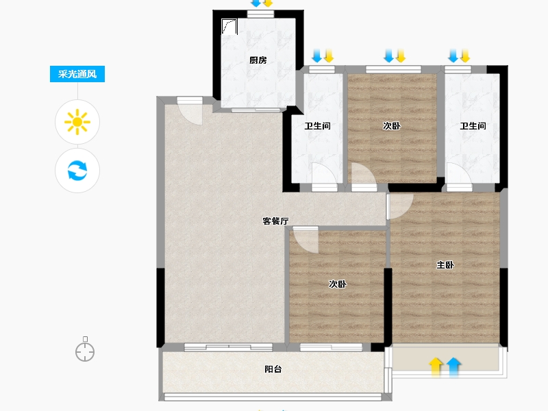 浙江省-温州市-新鸿君品雅苑-94.37-户型库-采光通风