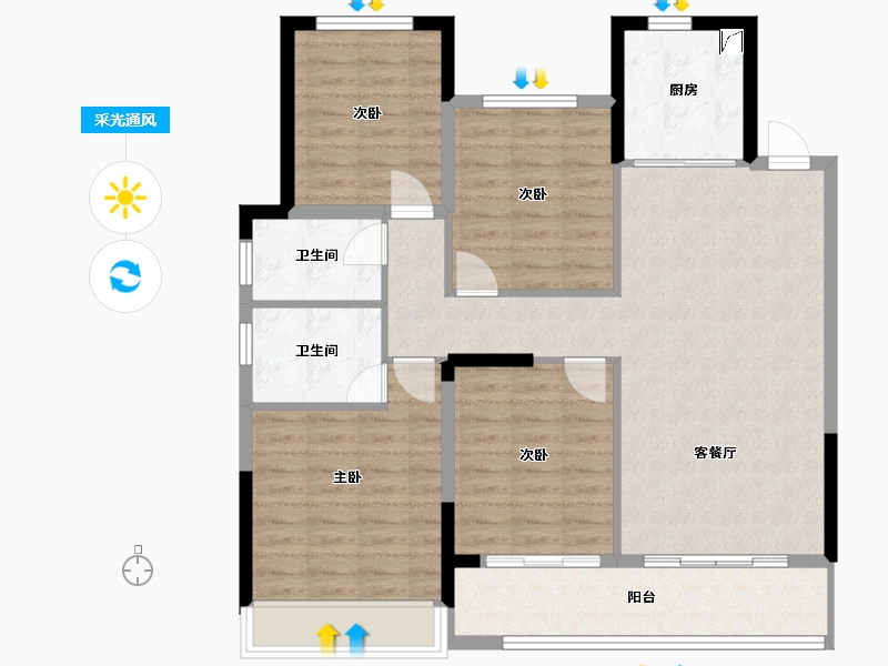 浙江省-温州市-新鸿君品雅苑-103.04-户型库-采光通风