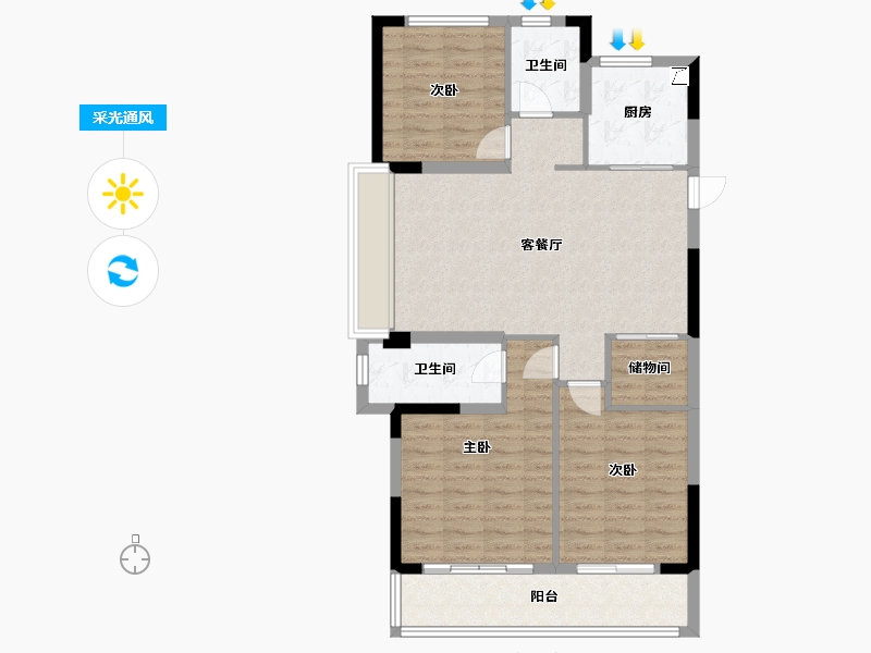 浙江省-温州市-新鸿君品雅苑-94.80-户型库-采光通风