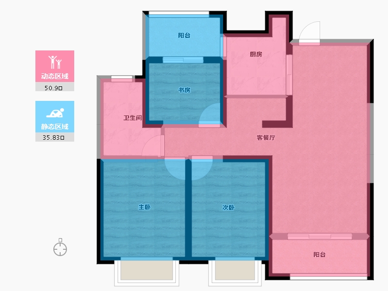 陕西省-西安市-启迪大院儿-76.12-户型库-动静分区