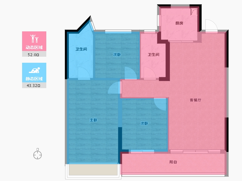 浙江省-温州市-新鸿君品雅苑-85.86-户型库-动静分区