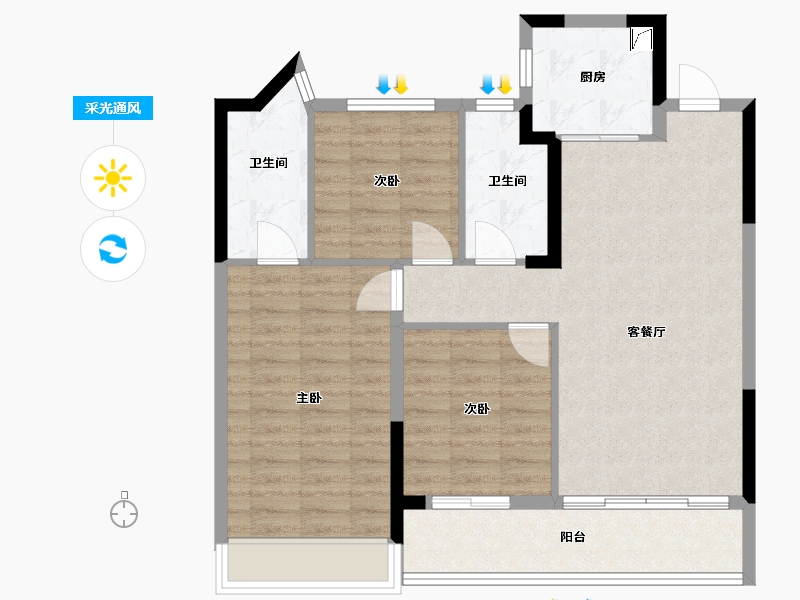 浙江省-温州市-新鸿君品雅苑-85.86-户型库-采光通风