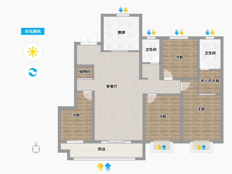 陕西省-西安市-九璟台-125.23-户型库-采光通风