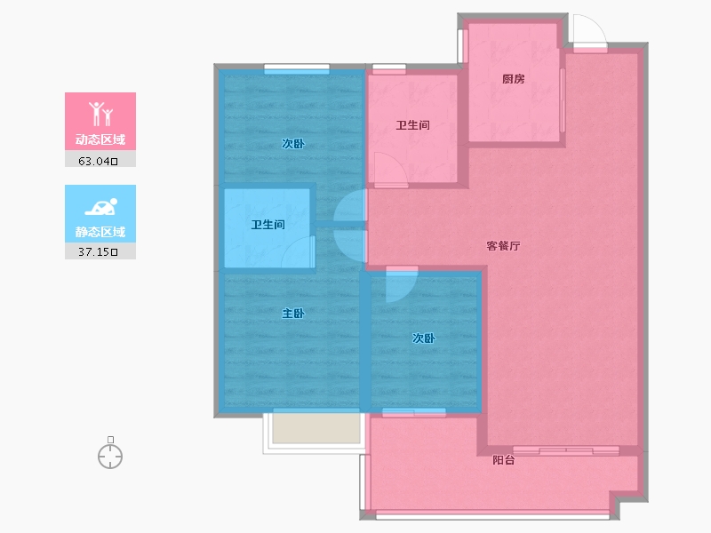 陕西省-西安市-水半湾空中花园-90.17-户型库-动静分区