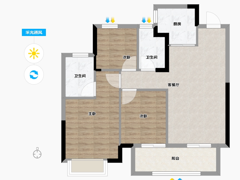 浙江省-宁波市-荣安艺尚湾-78.25-户型库-采光通风