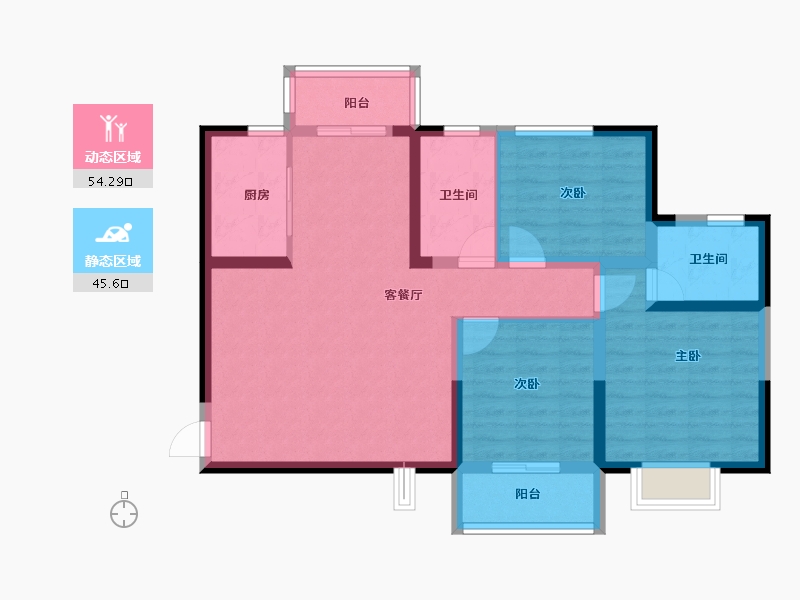 陕西省-西安市-隆源国际城C区-88.80-户型库-动静分区