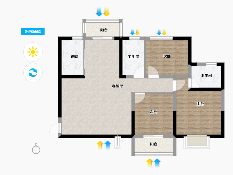 陕西省-西安市-隆源国际城C区-88.80-户型库-采光通风