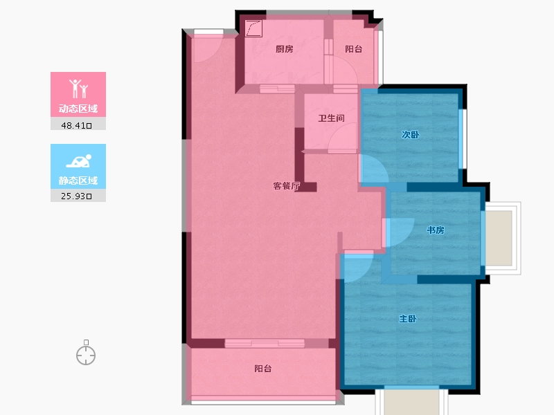 陕西省-西安市-隆源国际城C区-64.74-户型库-动静分区