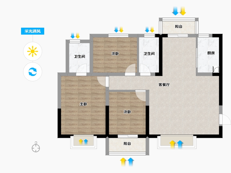 陕西省-西安市-隆源国际城C区-85.08-户型库-采光通风