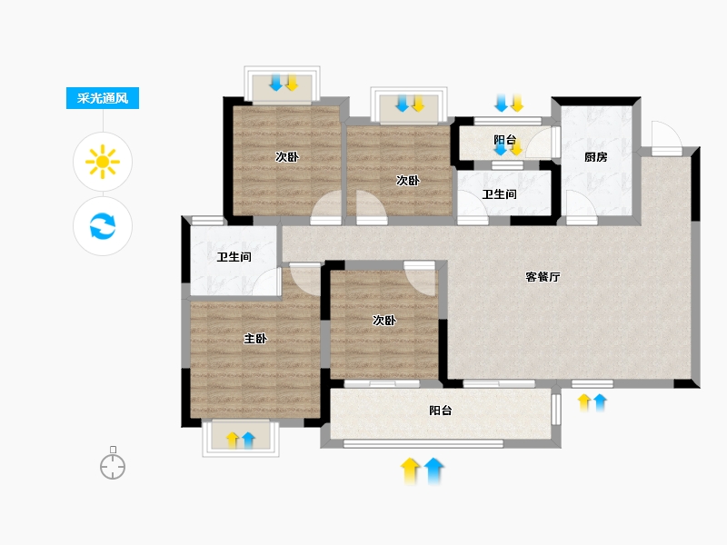 四川省-成都市-成都后花园四期梓桐名苑-104.00-户型库-采光通风