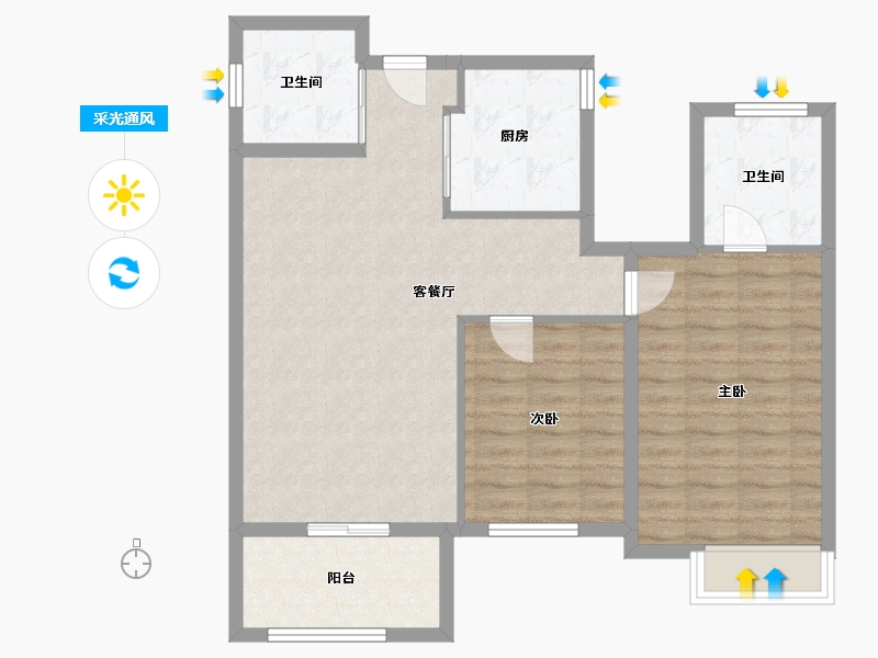 上海-上海市-新湖青蓝国际二期-84.00-户型库-采光通风