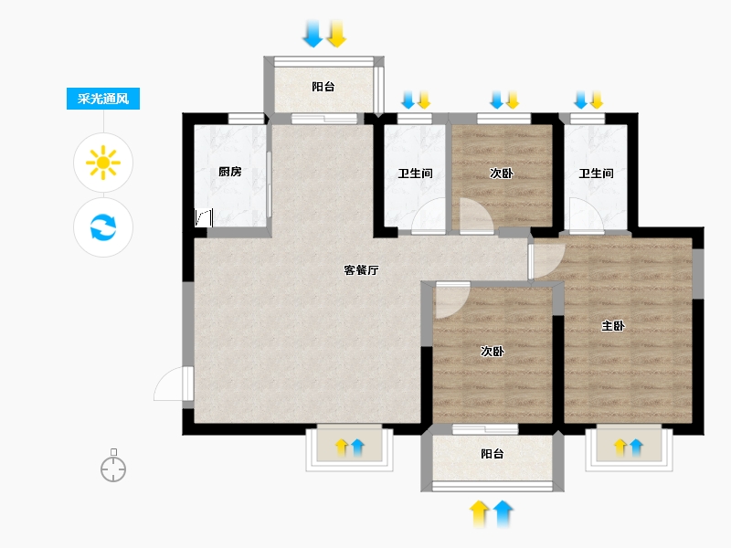 陕西省-西安市-隆源国际城C区-76.01-户型库-采光通风