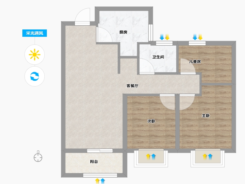 浙江省-宁波市-保利翡翠城市和光城樾二期-68.02-户型库-采光通风