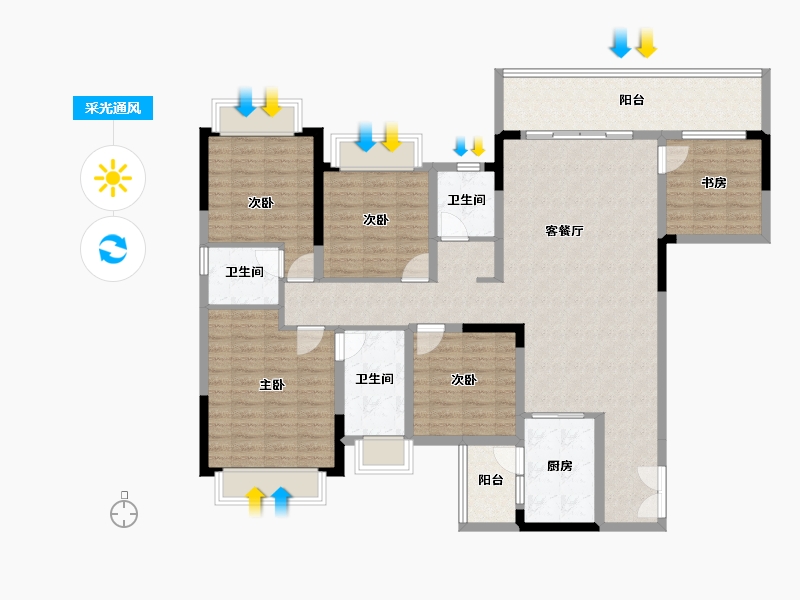 广西壮族自治区-南宁市-路桥融创茂-135.96-户型库-采光通风