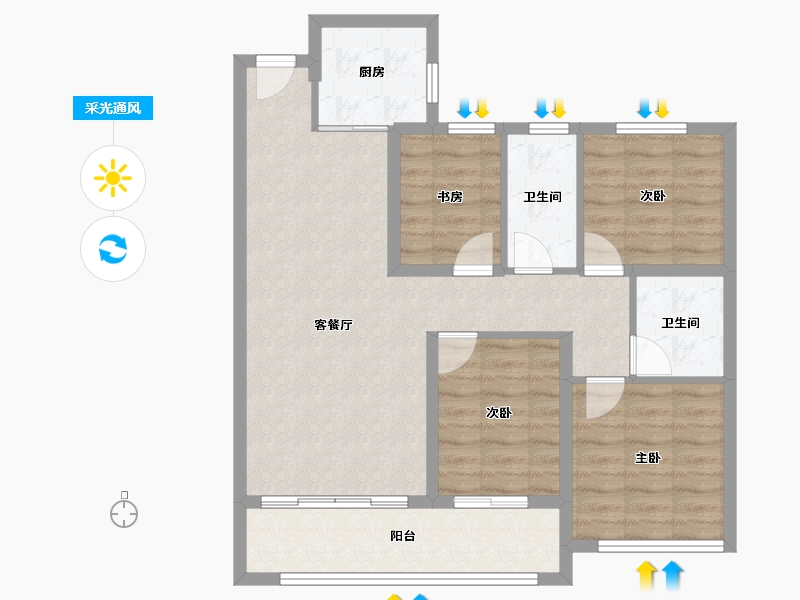 山东省-枣庄市-桂语风和-85.45-户型库-采光通风