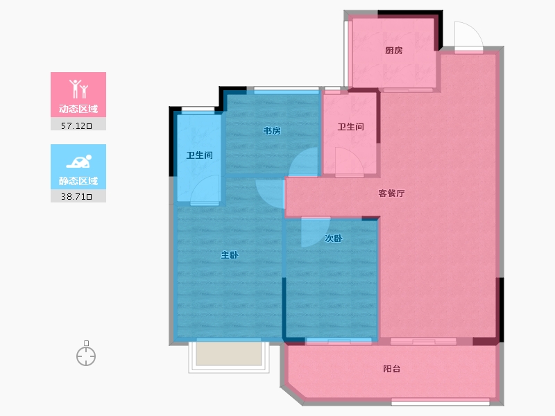 浙江省-宁波市-铁建明贤府-87.66-户型库-动静分区