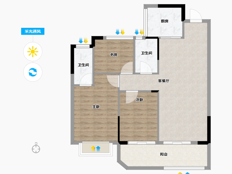 浙江省-宁波市-铁建明贤府-87.66-户型库-采光通风