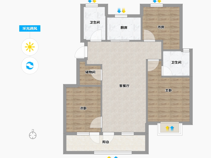 浙江省-宁波市-保利翡翠城市和光城樾二期-85.75-户型库-采光通风