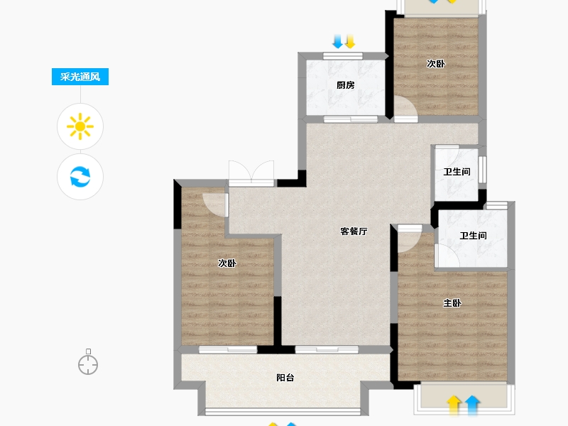 河南省-驻马店市-建业云筑-92.00-户型库-采光通风