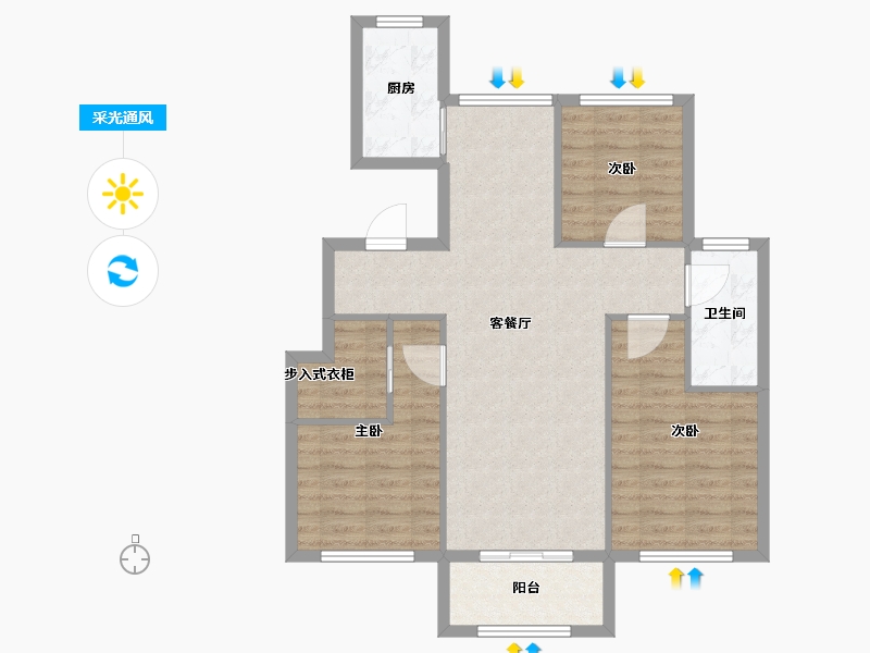 山东省-威海市-威新文璟小区-83.36-户型库-采光通风