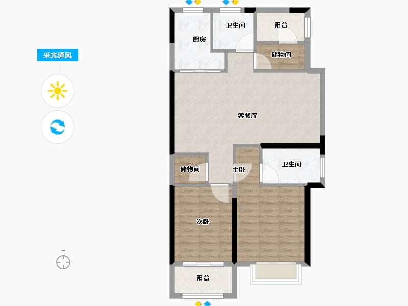 浙江省-宁波市-荣安林语秋月-79.74-户型库-采光通风