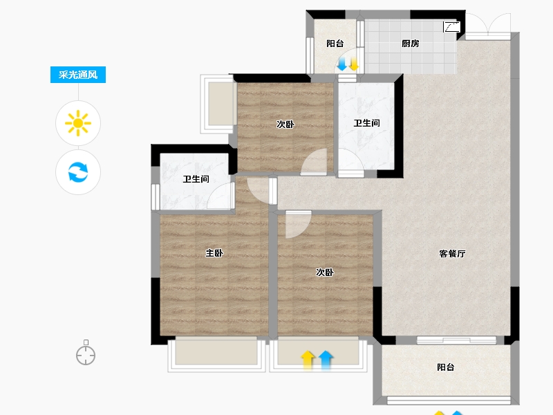 广西壮族自治区-南宁市-路桥融创茂-86.20-户型库-采光通风