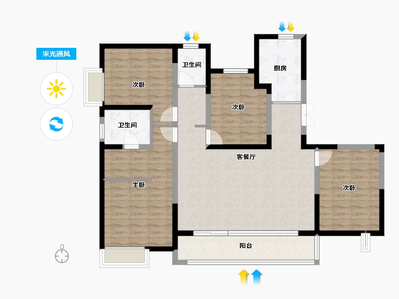 陕西省-西安市-盛唐长安-118.41-户型库-采光通风