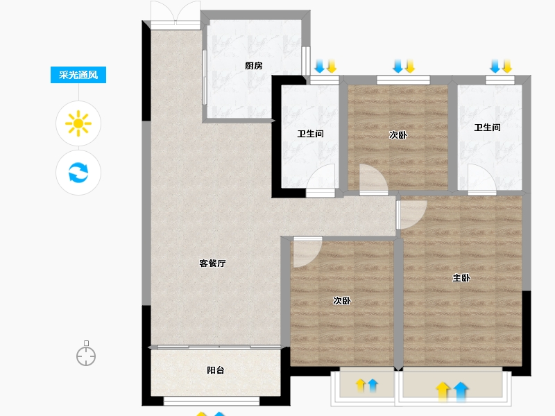 陕西省-西安市-盛唐长安-84.00-户型库-采光通风