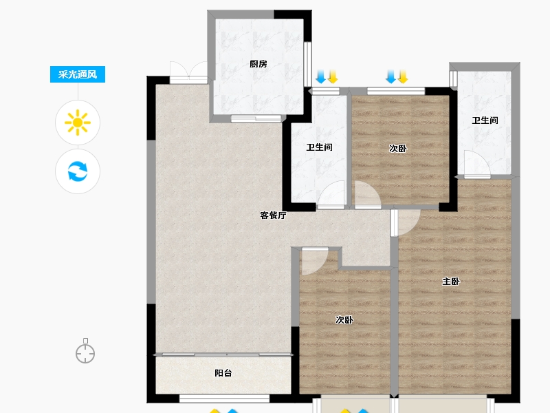 陕西省-西安市-盛唐长安-100.80-户型库-采光通风