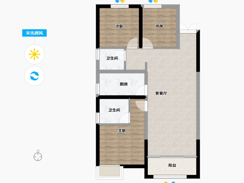 陕西省-西安市-盛唐长安-76.00-户型库-采光通风