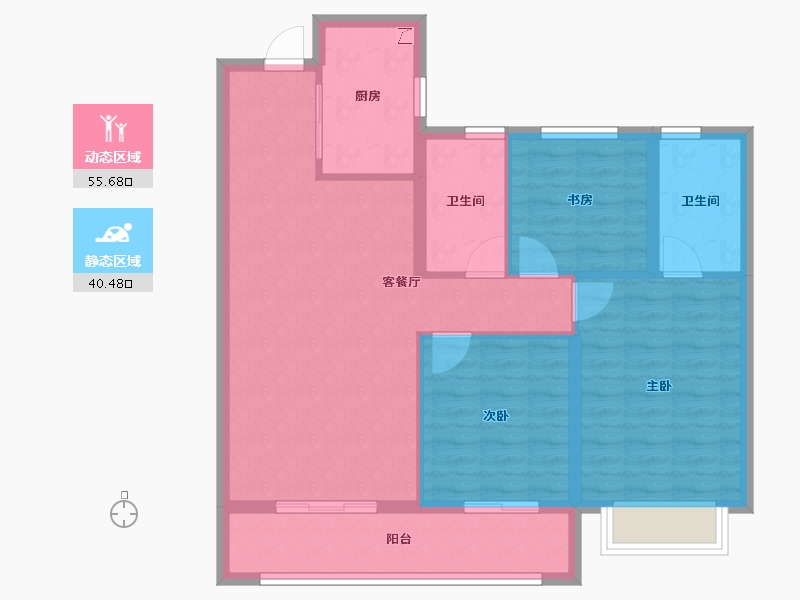 陕西省-西安市-泷悦长安-86.40-户型库-动静分区