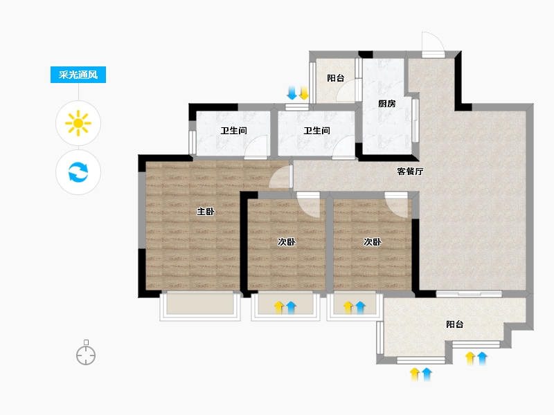 四川省-成都市-蓝光观岭雍锦半岛-95.20-户型库-采光通风