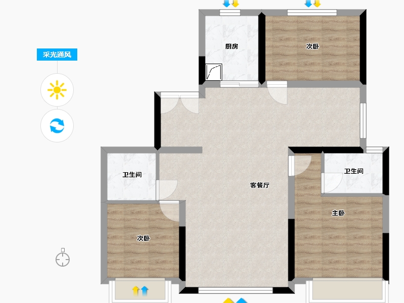 陕西省-西安市-鑫苑府-105.00-户型库-采光通风