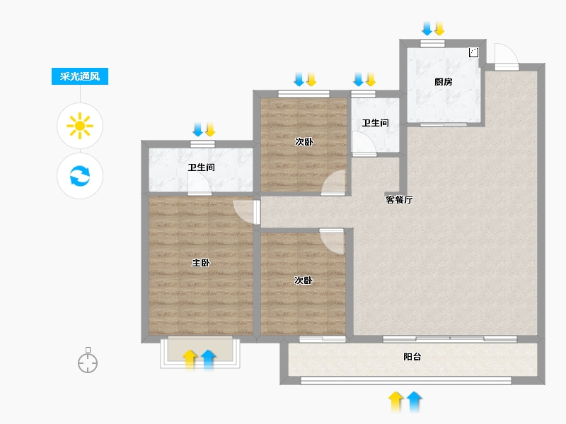 陕西省-西安市-泷悦长安-104.00-户型库-采光通风