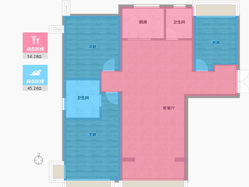 陕西省-西安市-中铁沣河湾-91.70-户型库-动静分区