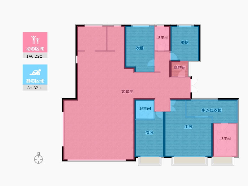 陕西省-西安市-大明宫金茂府-217.60-户型库-动静分区