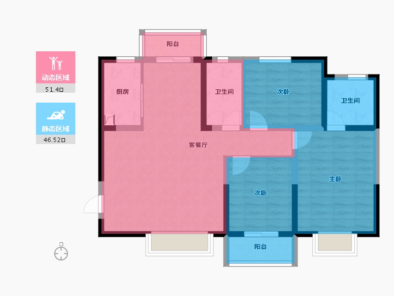 陕西省-西安市-隆源国际城C区-86.90-户型库-动静分区