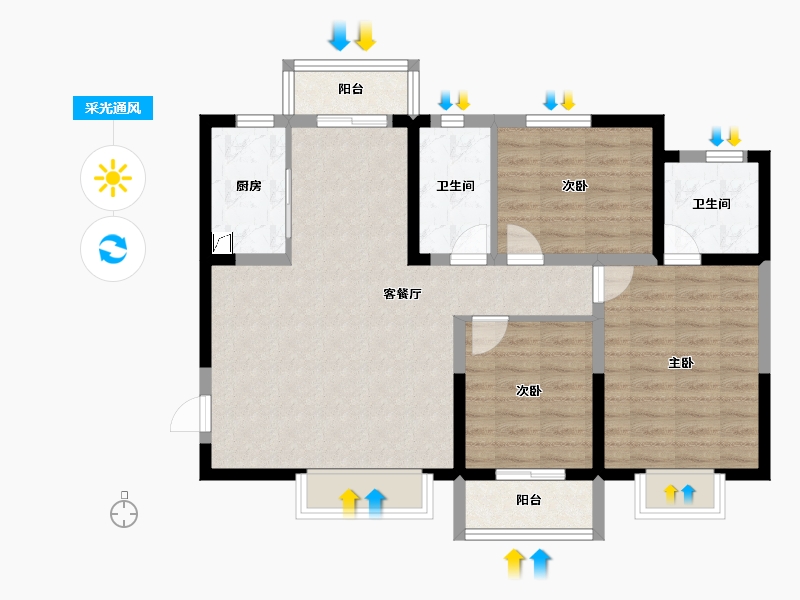 陕西省-西安市-隆源国际城C区-86.90-户型库-采光通风