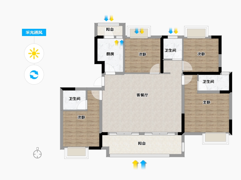 四川省-成都市-成都后花园四期梓桐名苑-116.80-户型库-采光通风