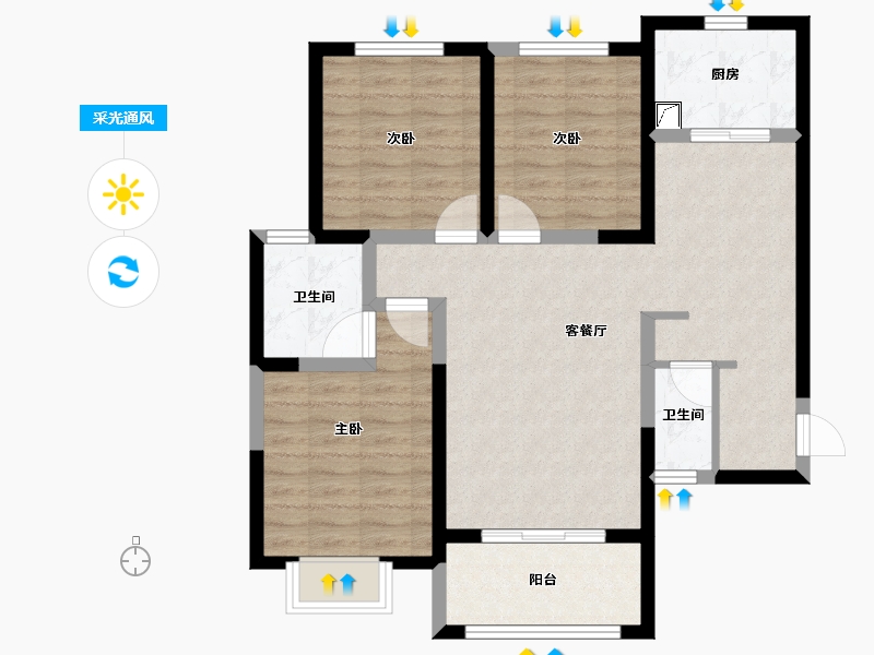 陕西省-西安市-元熙樾府-84.36-户型库-采光通风