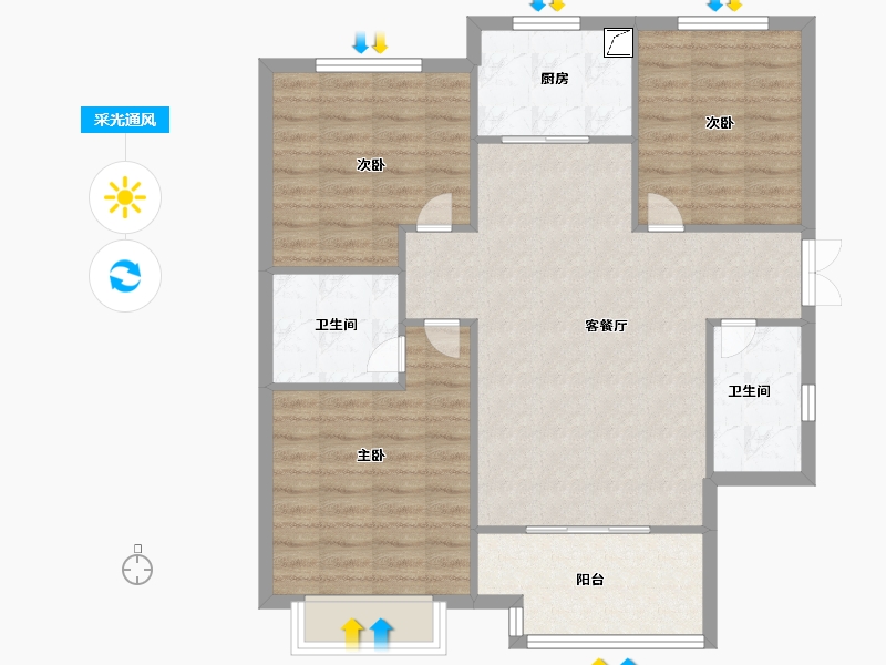 山东省-菏泽市-国府大院-90.00-户型库-采光通风