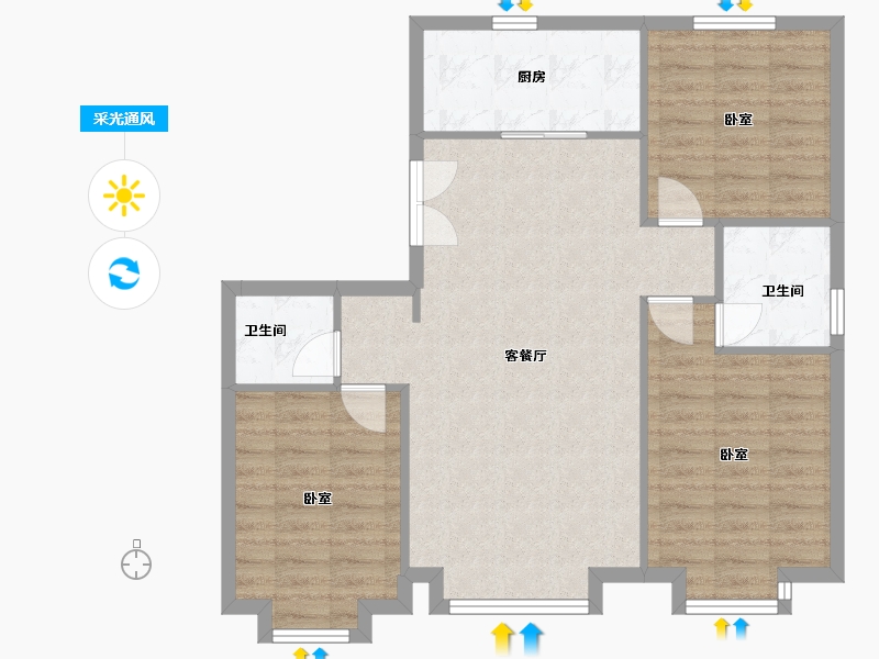 天津-天津市-滨海欣嘉园喜塘苑-90.00-户型库-采光通风