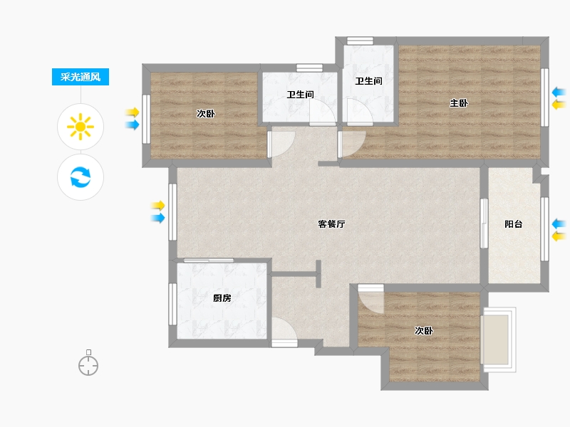 浙江省-温州市-瓯江国际新城东樾府-105.00-户型库-采光通风