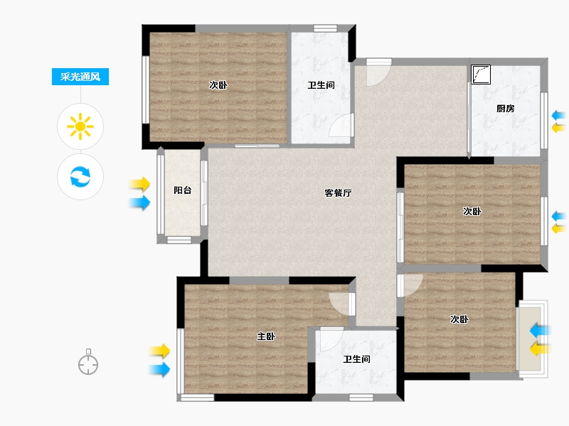 河北省-沧州市-水钢琴南区-130.00-户型库-采光通风