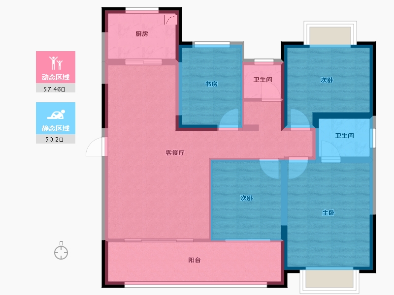 陕西省-安康市-高新观澜-107.86-户型库-动静分区