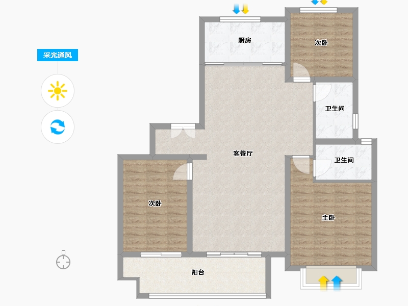 山东省-临沂市-阜丰未来城-107.00-户型库-采光通风